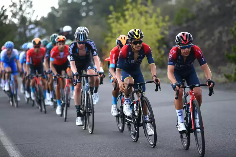 Ineos Grenadiers under pressure in the Mt. Etna stage of the Giro d'Italia.