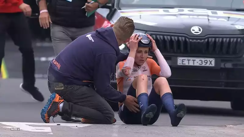 Van Breuten fell in the mixed relay TTT and broke his elbow.